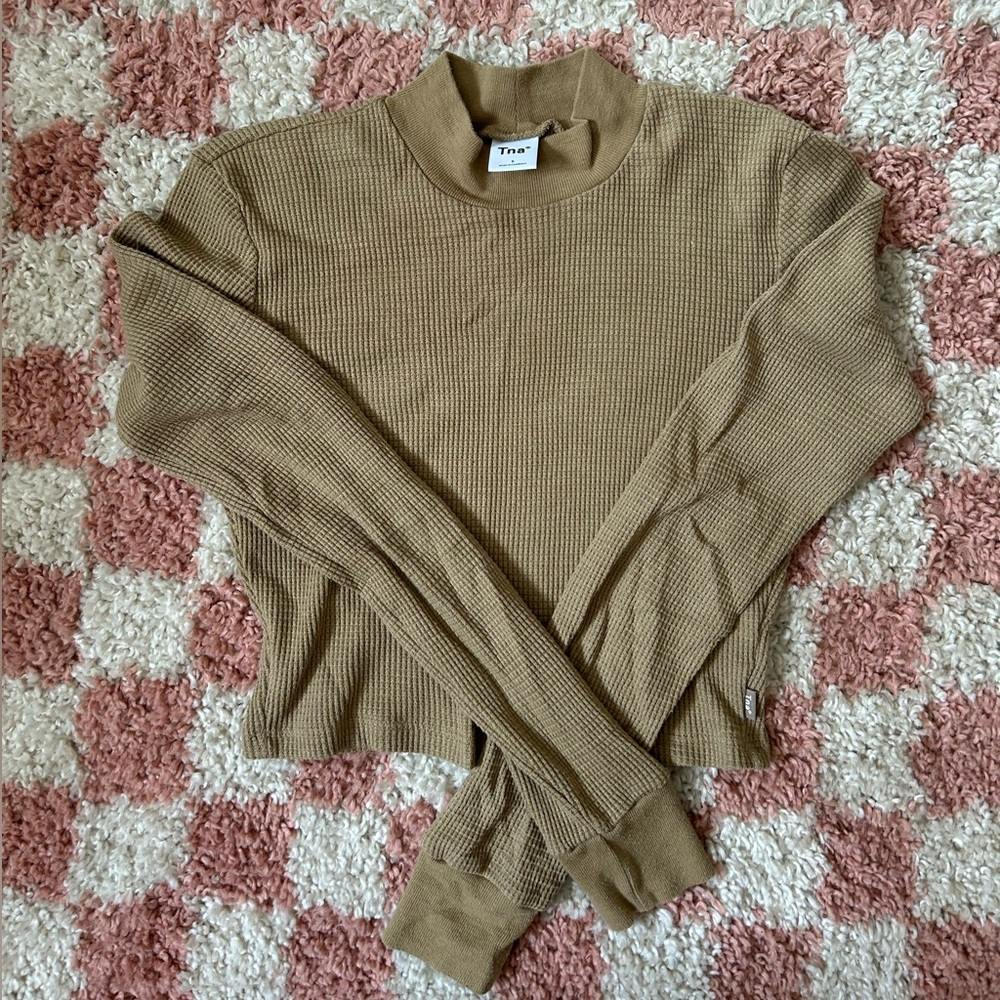 Tna Long Sleeve Waffle Mockneck Top
